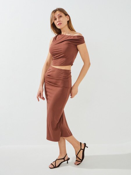 Купить Юбка однотонная женская GENUA G011229-0025K XS Коричневый Артикул: 2000999590672 Фото №3