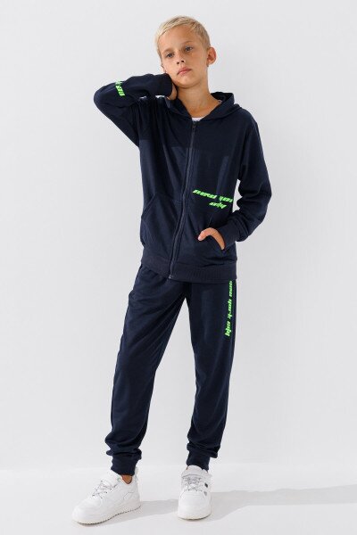 Спортивний костюм (кофта+штани) для хлопчика XHZ-0599 146 см Темно-синій з салатовим (2000990733054D)