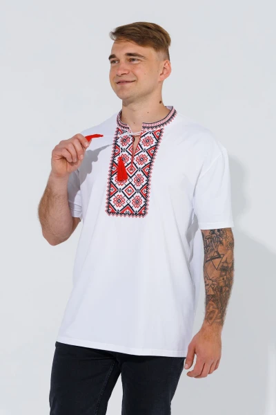 Вишиванка футболка чоловіча Француз 3XL Біло-червоний (2000990486066A)