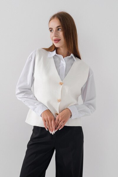 Жилет однотонний трикотажний жіночий Park karon 10840 One size Молочний (2000990651204D)