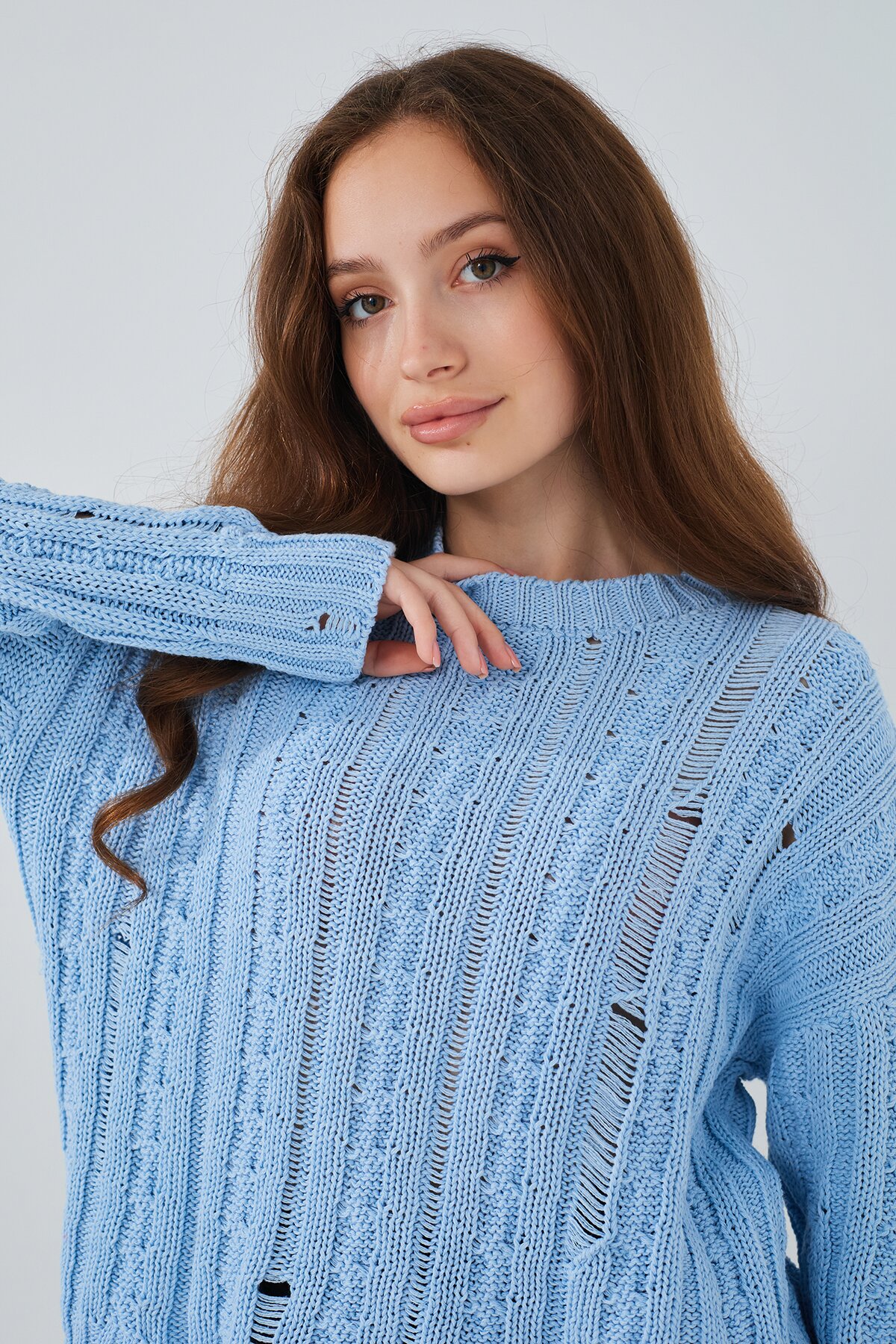 Джемпер однотонний жіночий Femme 1002 One Size Блакитний (2000989870654D)  Фото №2