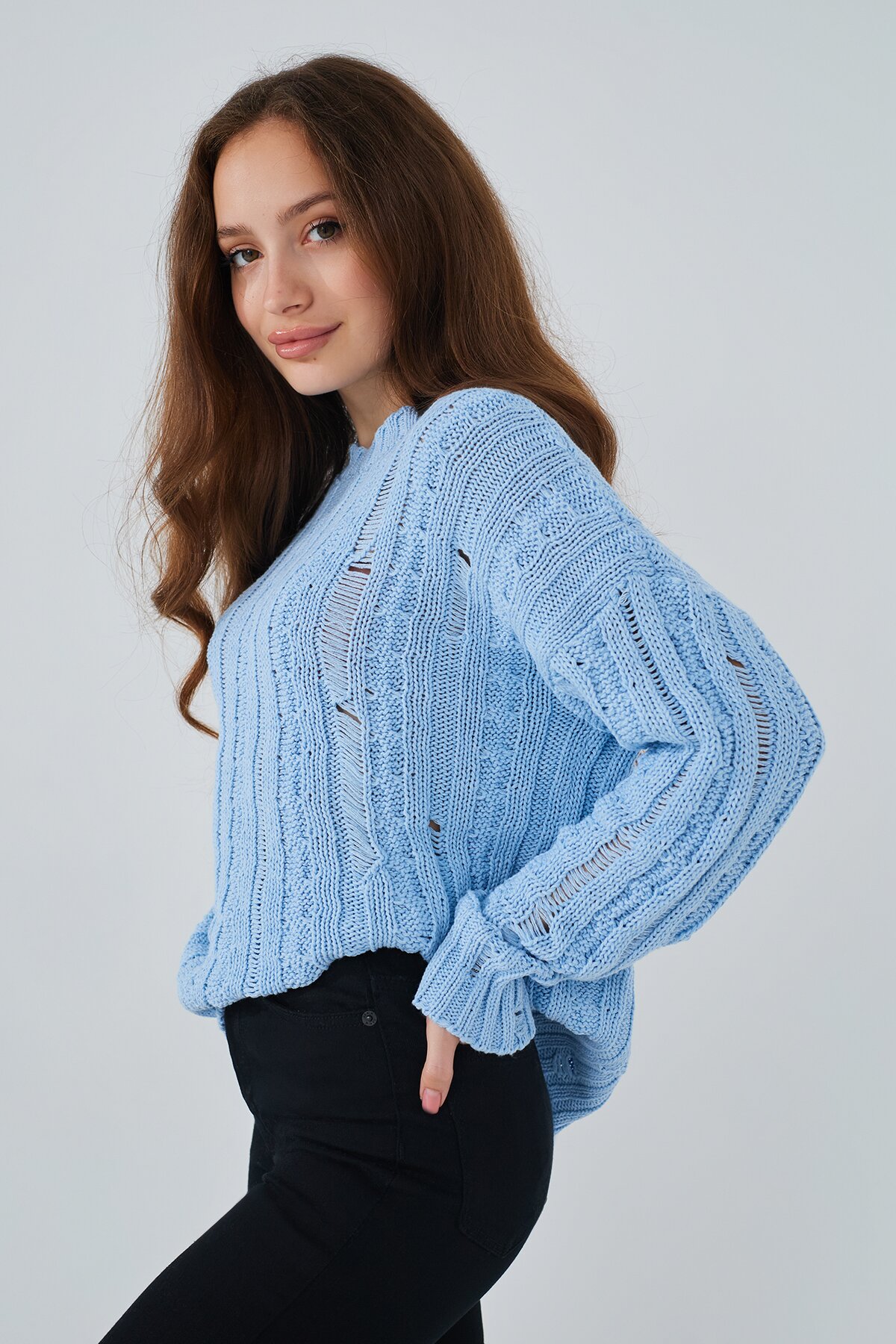 Джемпер однотонний жіночий Femme 1002 One Size Блакитний (2000989870654D)  Фото №3