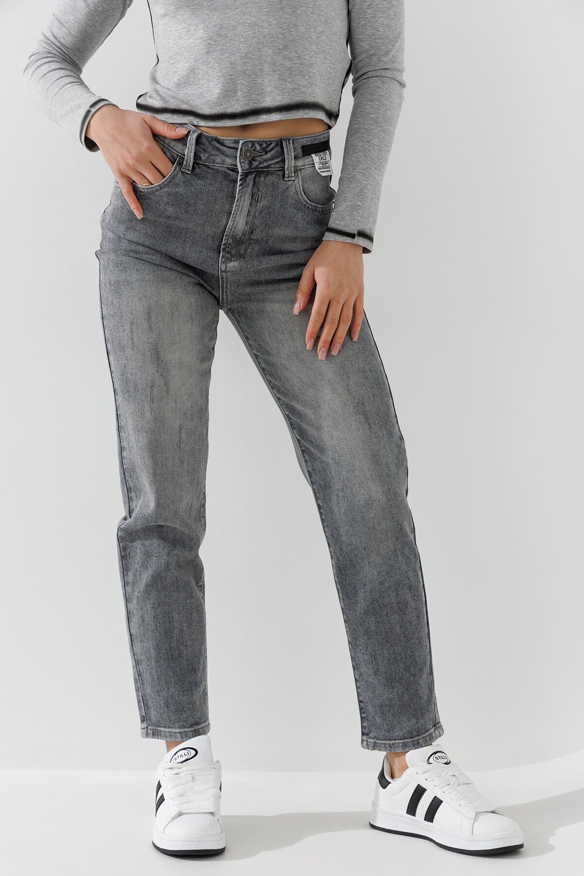 Джинси однотонні Mom Fit жіночі 6453 25 Сірий  Фото №1