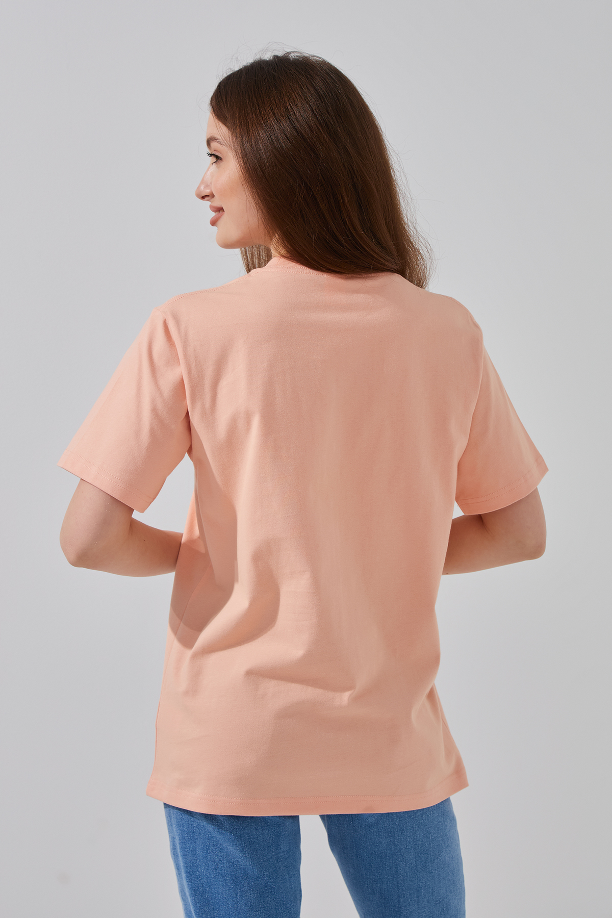 Купити Футболка однотонна жіноча  W23-07 S Персиковий Артикул: 2000990969088 Фото повноекранне №5