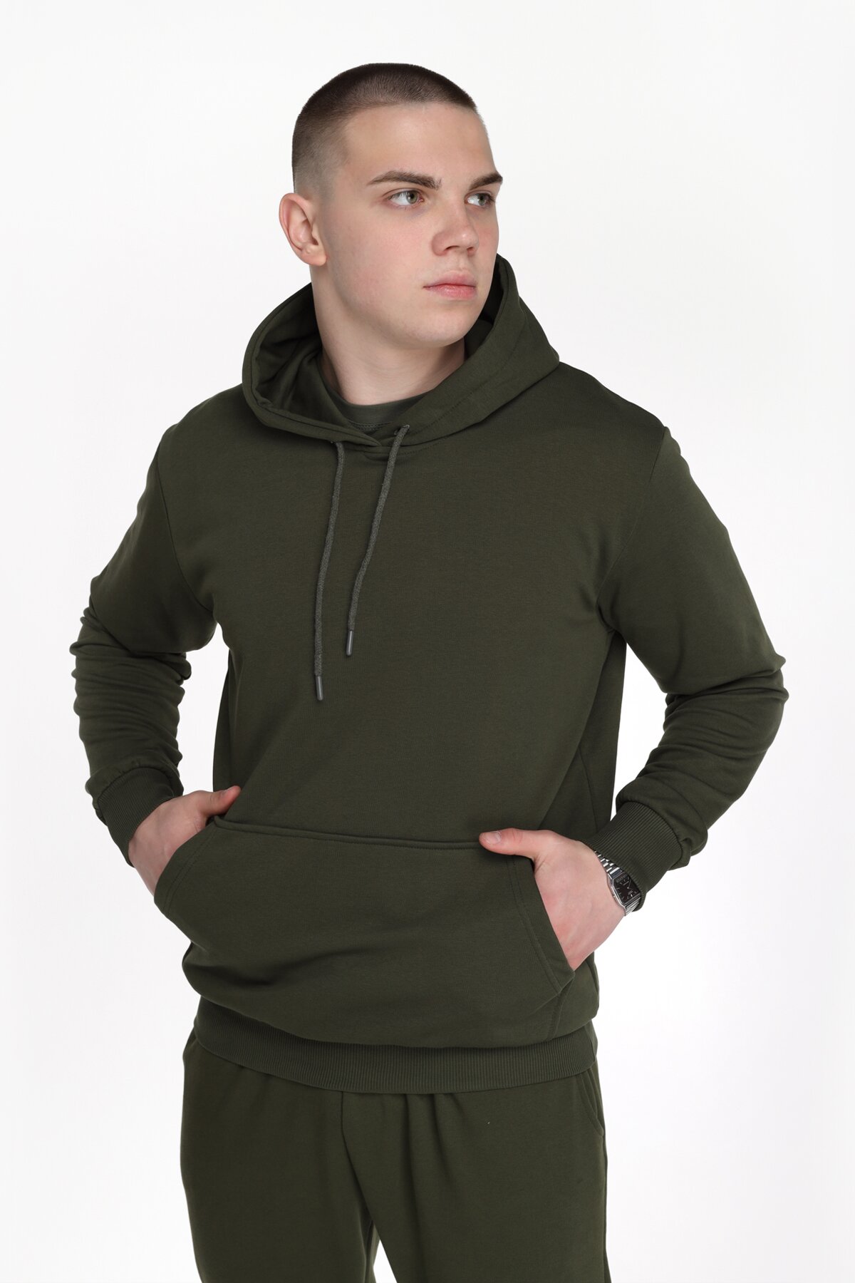 Худи однотонный мужской Demos DMS006 baza 3XL Хаки (2000989425847D)  Фото №2