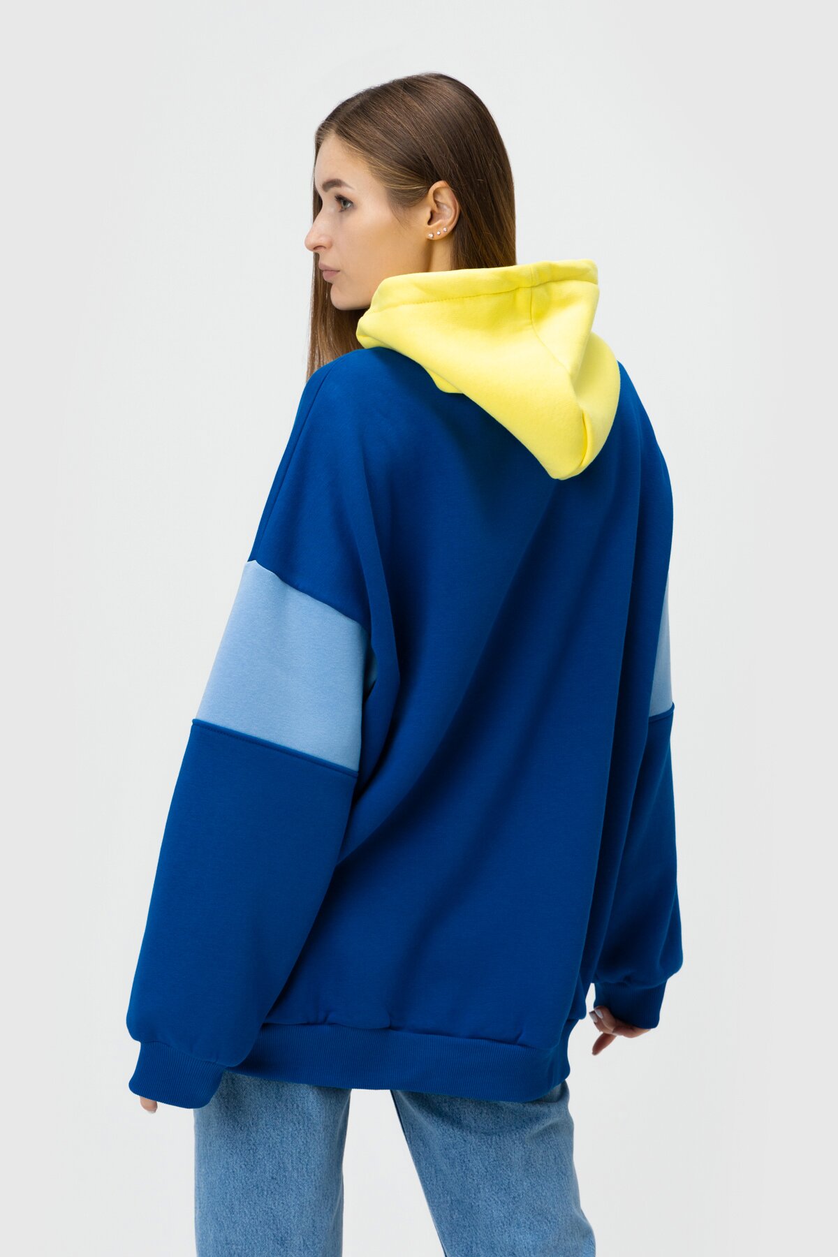 Худі однотонний жіночий MDG 241336 One Size Синьо-жовтий (2000990033833W)  Фото №5