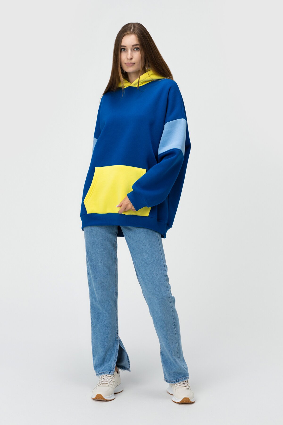 Худі однотонний жіночий MDG 241336 One Size Синьо-жовтий (2000990033833W)  Фото №4