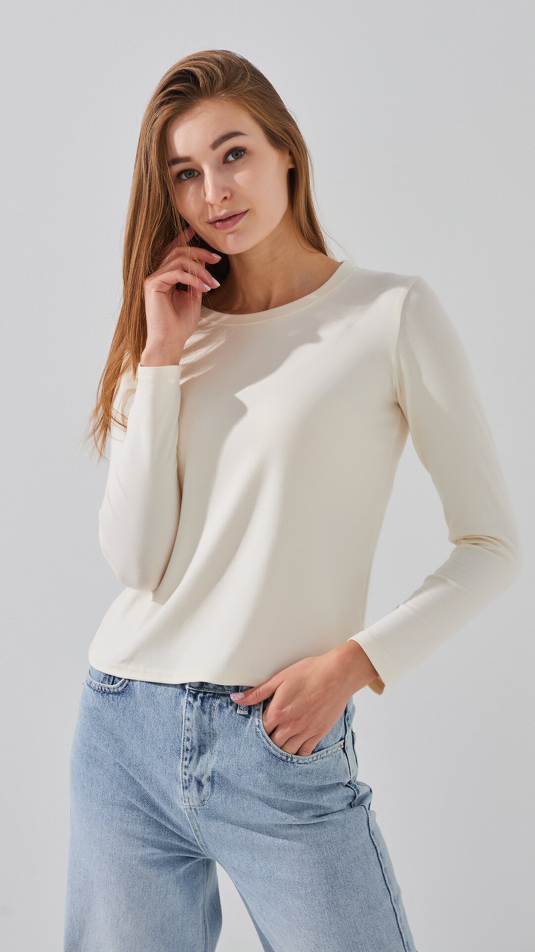 Лонгслив однотонный женский Bclothing 8837 S Молочный  Фото №0