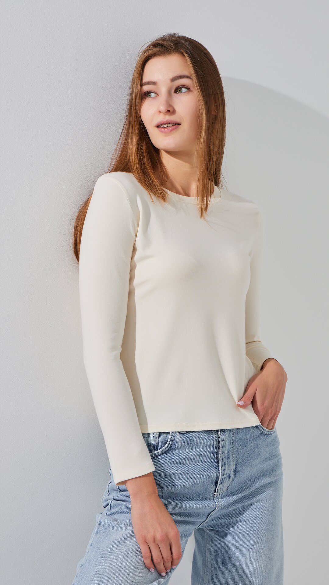 Лонгслив однотонный женский Bclothing 8837 S Молочный  Фото №2