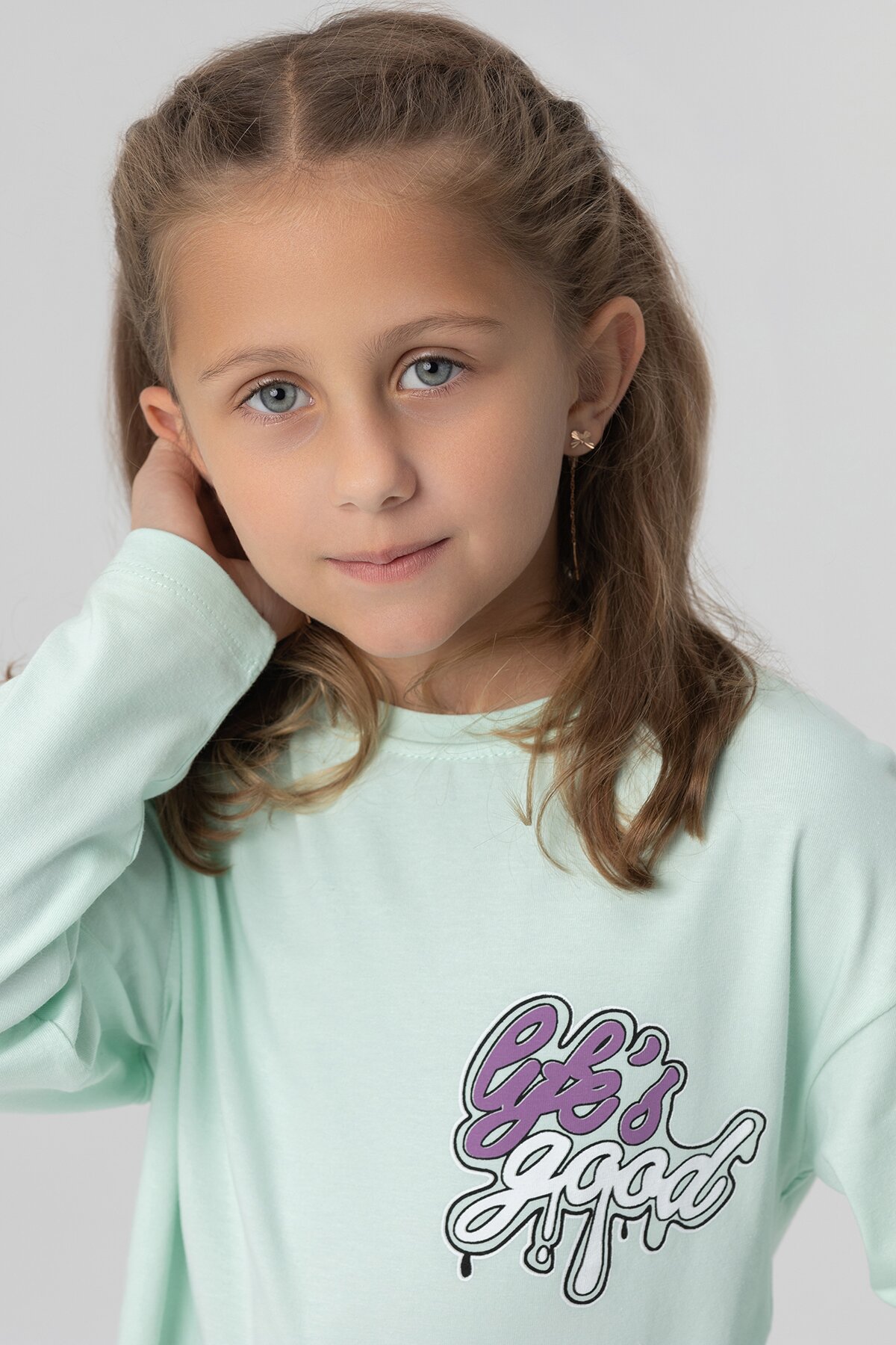 Лонгслив с принтом для девочки Baby Show 2392 134 см Мятный (2000989919742D)  Фото №1