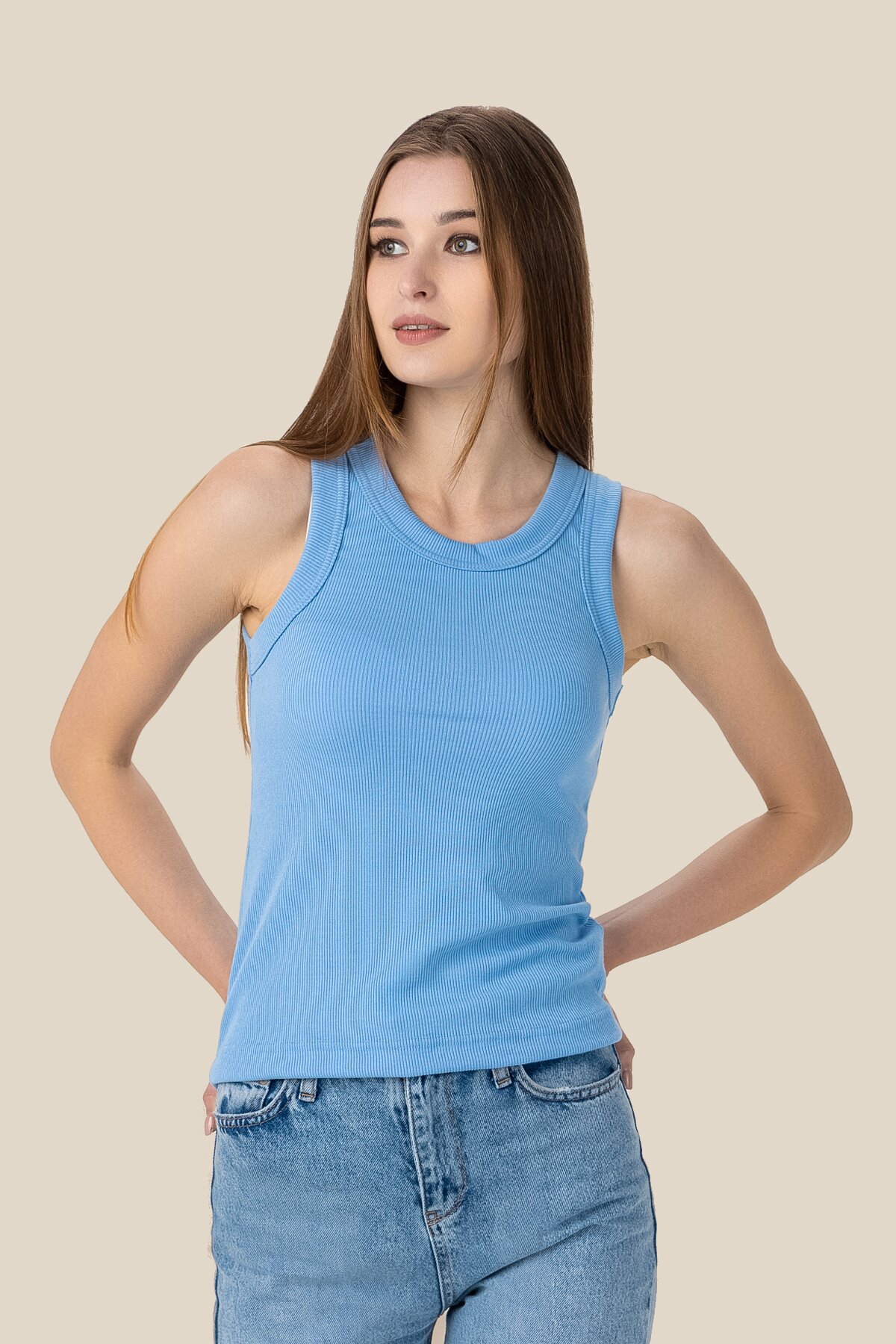 Майка однотонная женская LAWA WBC02305 XS Голубой  Фото №1