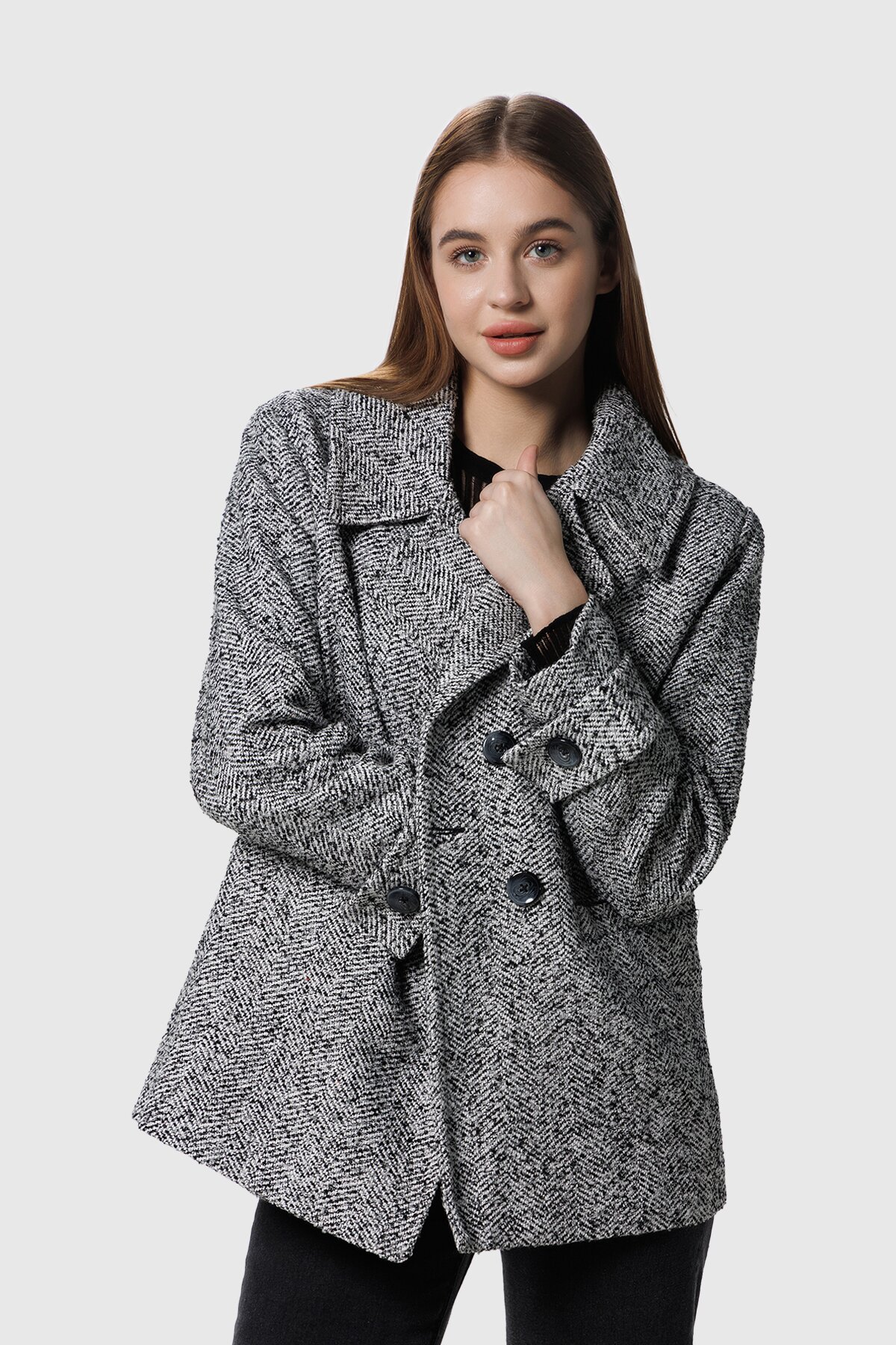 Пальто однотонне жіноче Miss esta 2385 36 Сірий (2000990312129D)  Фото №0