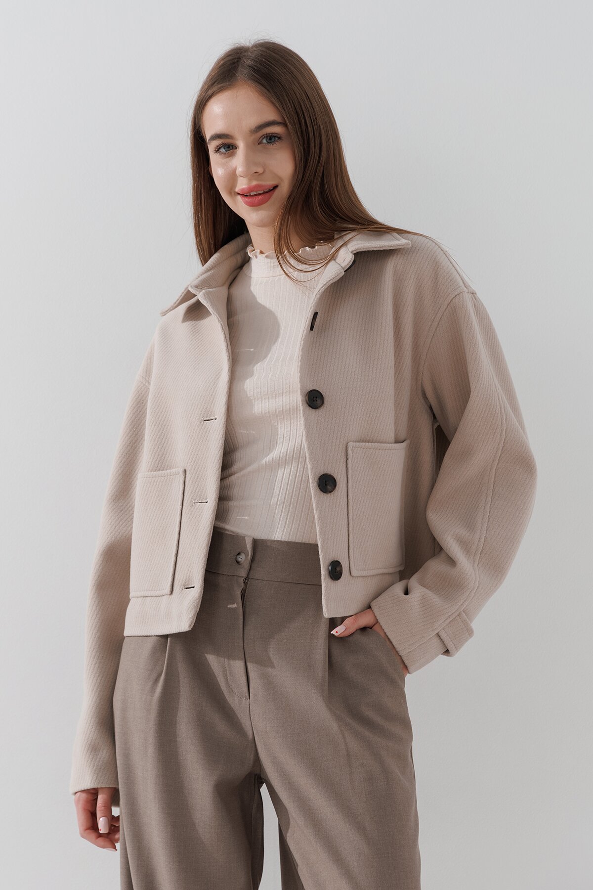 Пальто однотонное женское On me 5288 XL Молочный  Фото №3