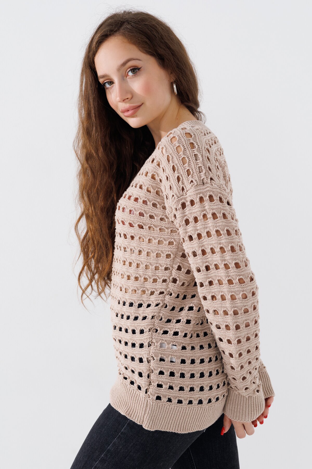 Пуловер однотонний жіночий Femme 1016 One Size Бежевий (2000989871156D)  Фото №1