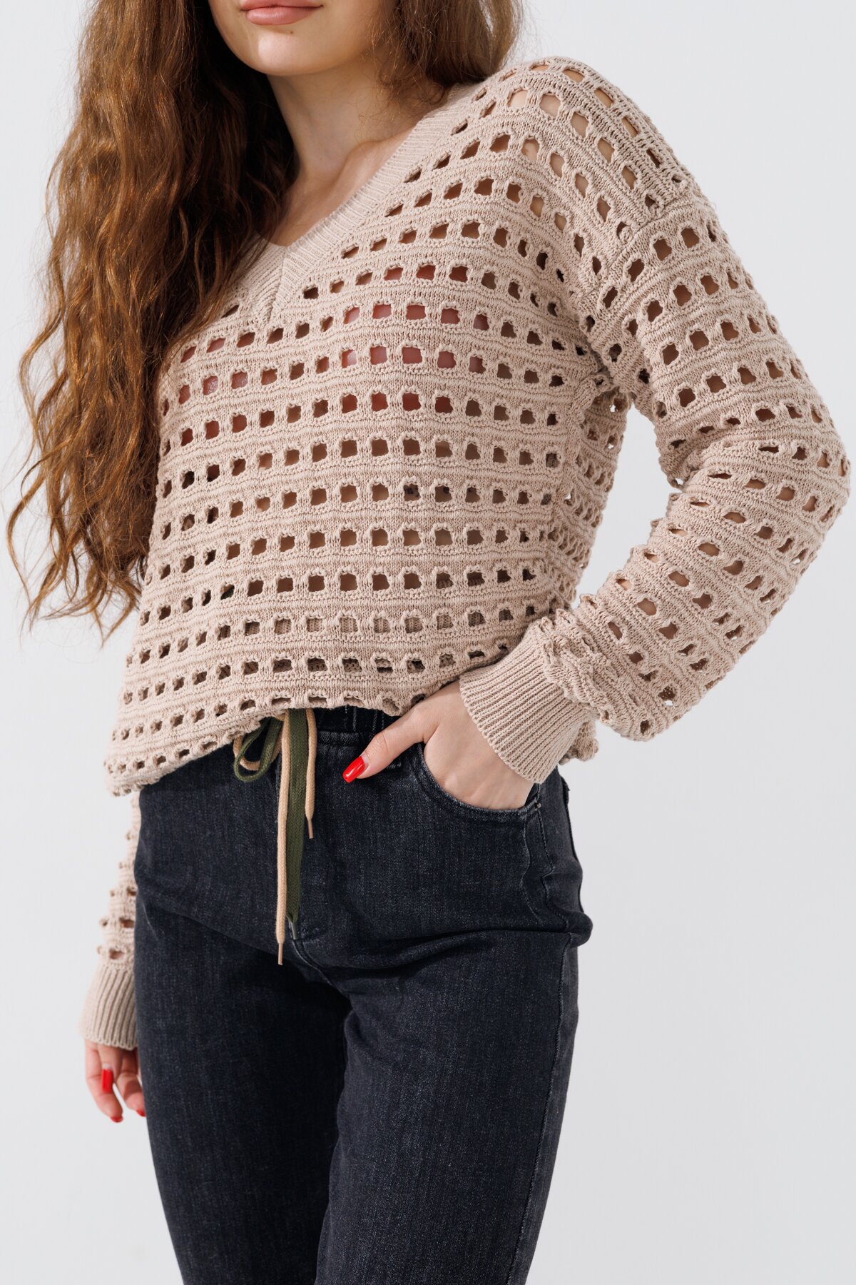 Пуловер однотонний жіночий Femme 1016 One Size Бежевий (2000989871156D)  Фото №4