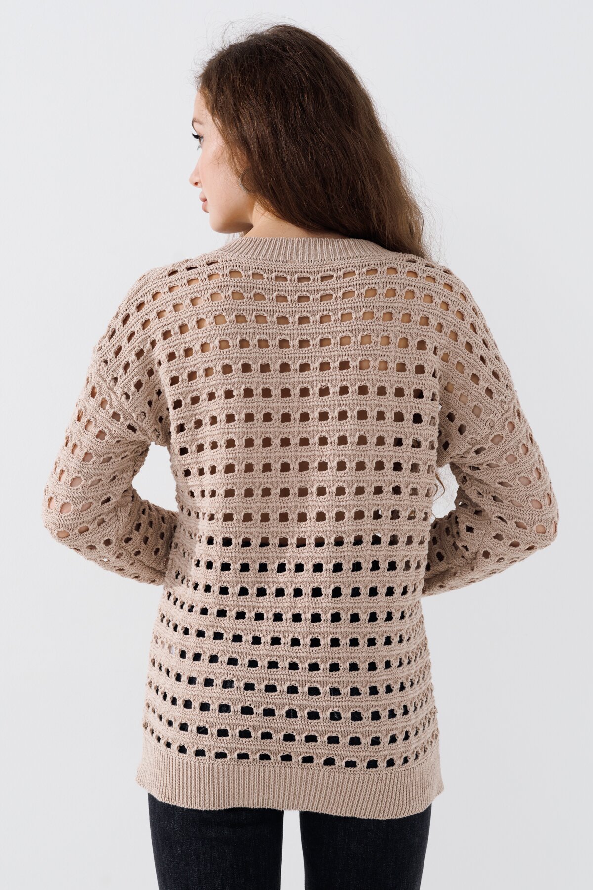 Пуловер однотонний жіночий Femme 1016 One Size Бежевий (2000989871156D)  Фото №3