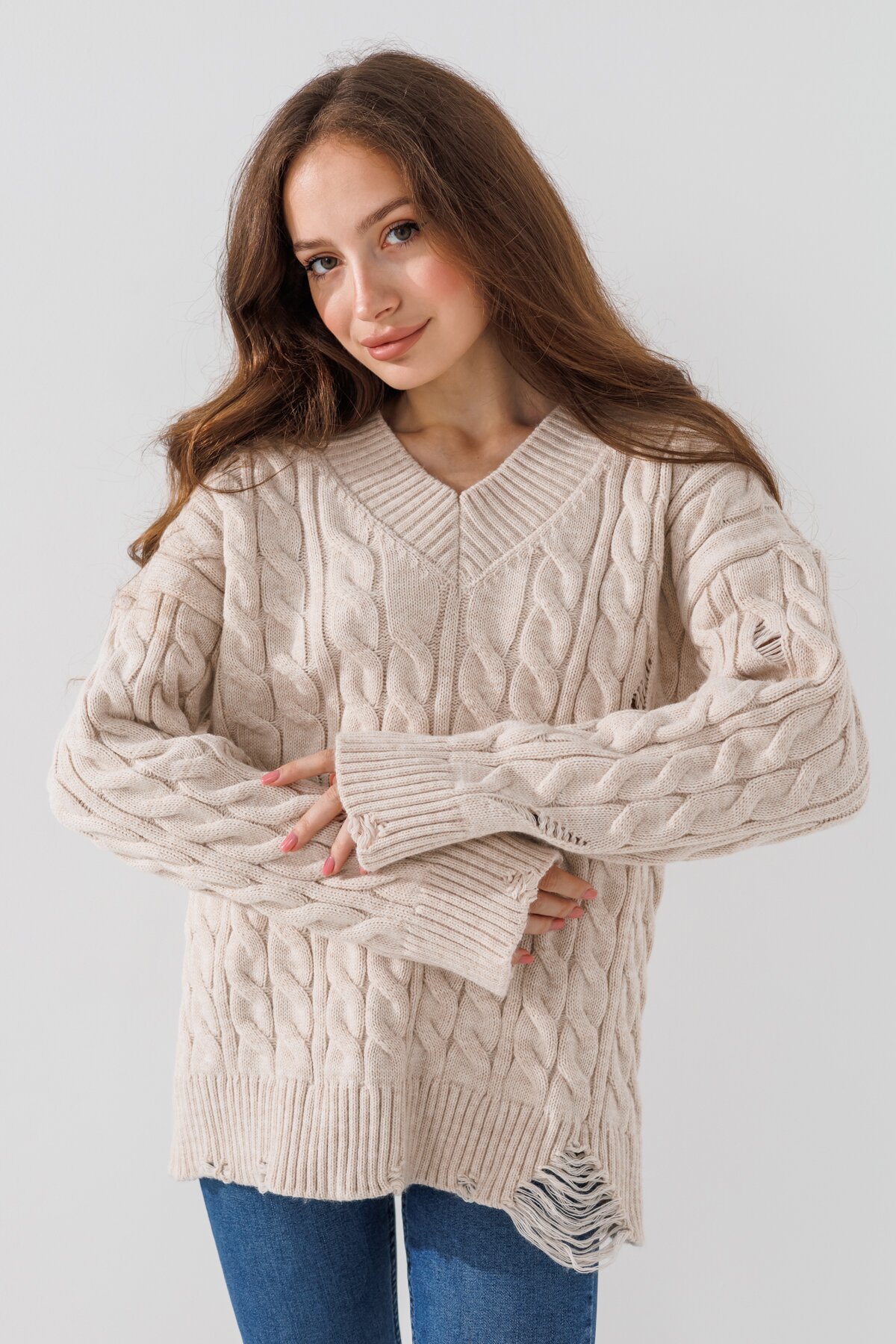 Пуловер однотонний жіночий Femme 2026 One Size Бежевий (2000990221476W)  Фото №0