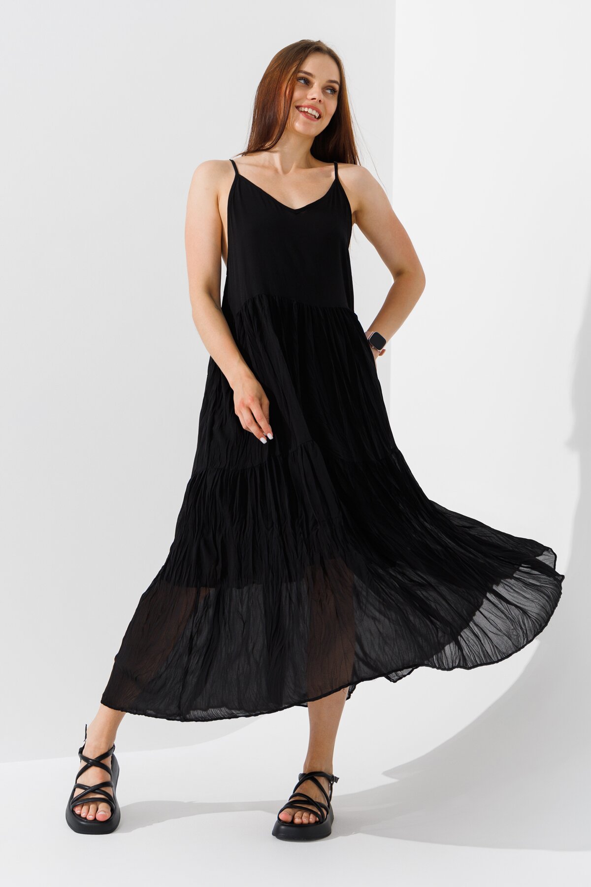 Сарафан однотонный женский 71902 One size Черный (2000990508522S)  Фото №0
