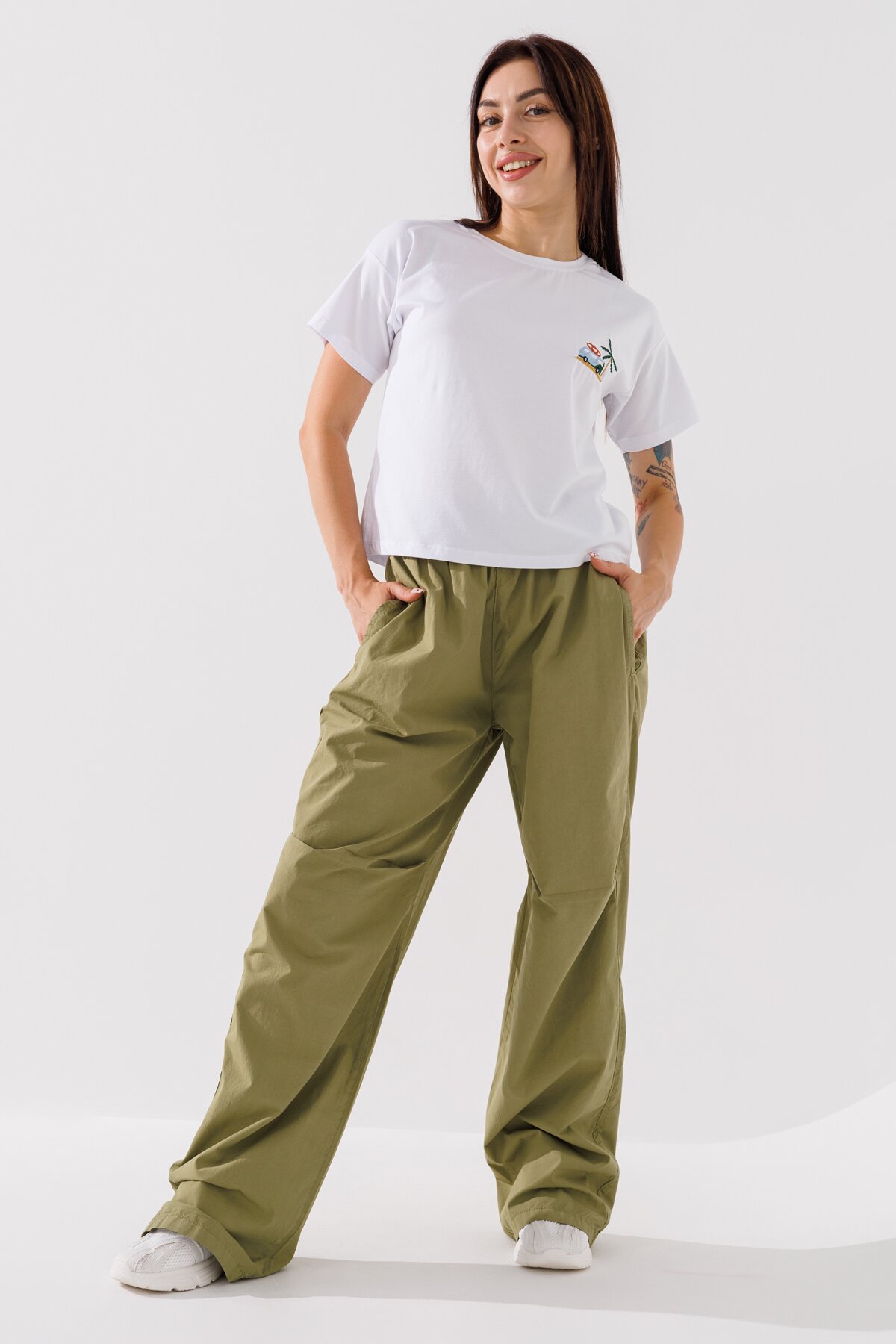 Купити Штани прямі однотонні жіночі Zeo Basic 4745 36 Оливковий (2000990665263D) Артикул: 2000990665263 Фото повноекранне №1