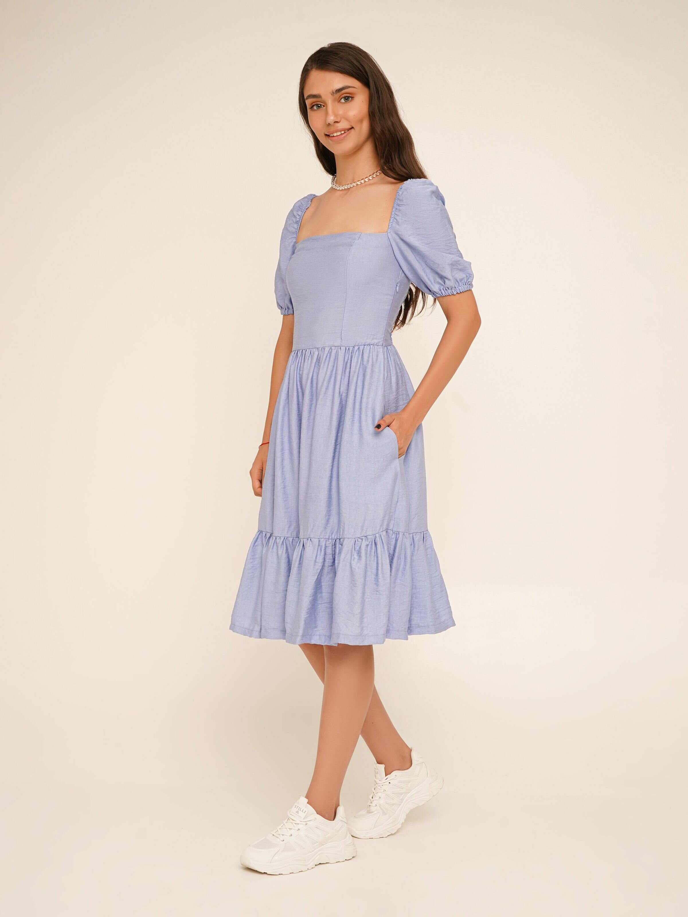 Купити Сукня однотонна жіноча LAWA WTC02382 XS Блакитний Артикул: 2000990648730 Фото повноекранне №1