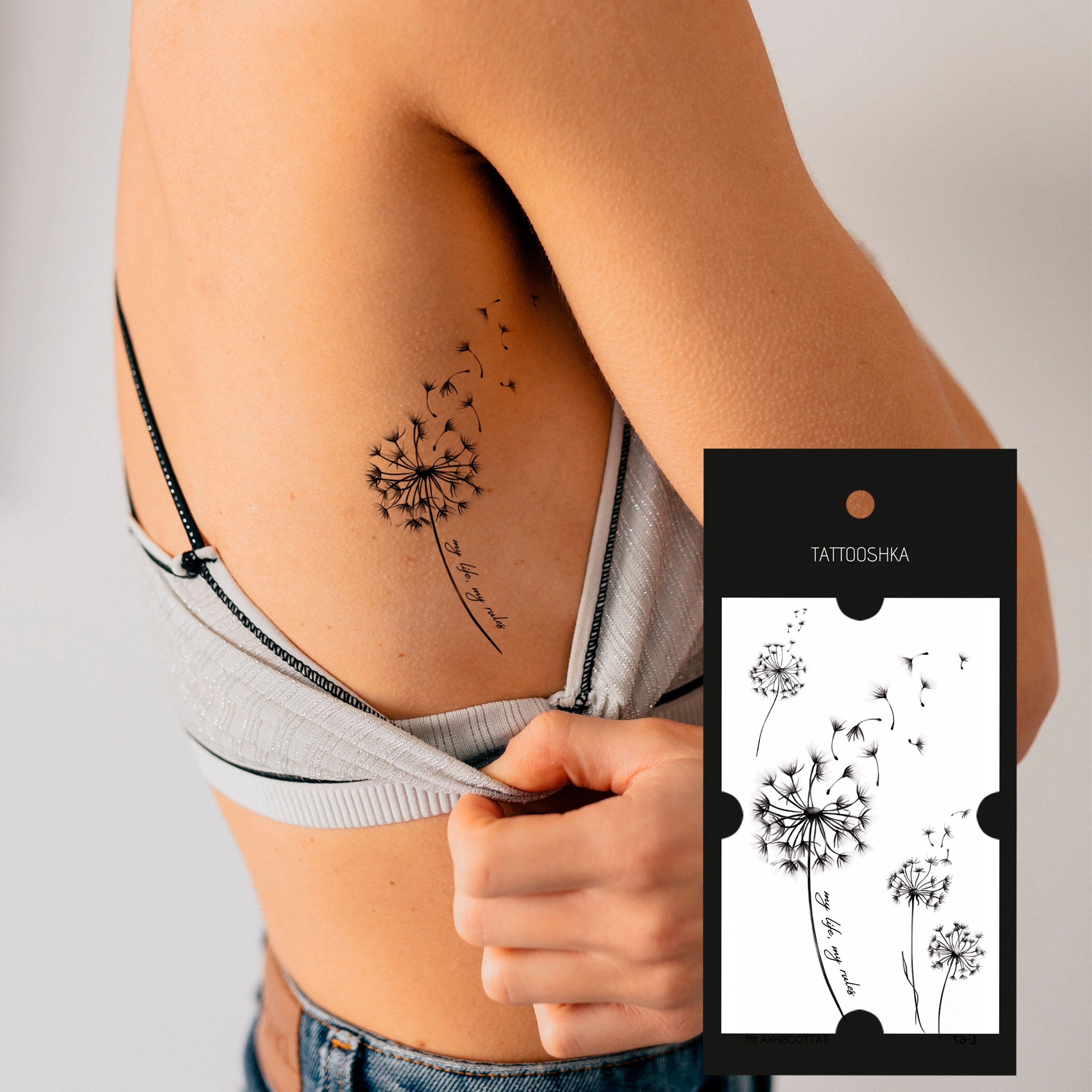Тату Tattooshka &quot;Кульбабки з фразою&quot; L-67 (4825800010280)  Фото №1