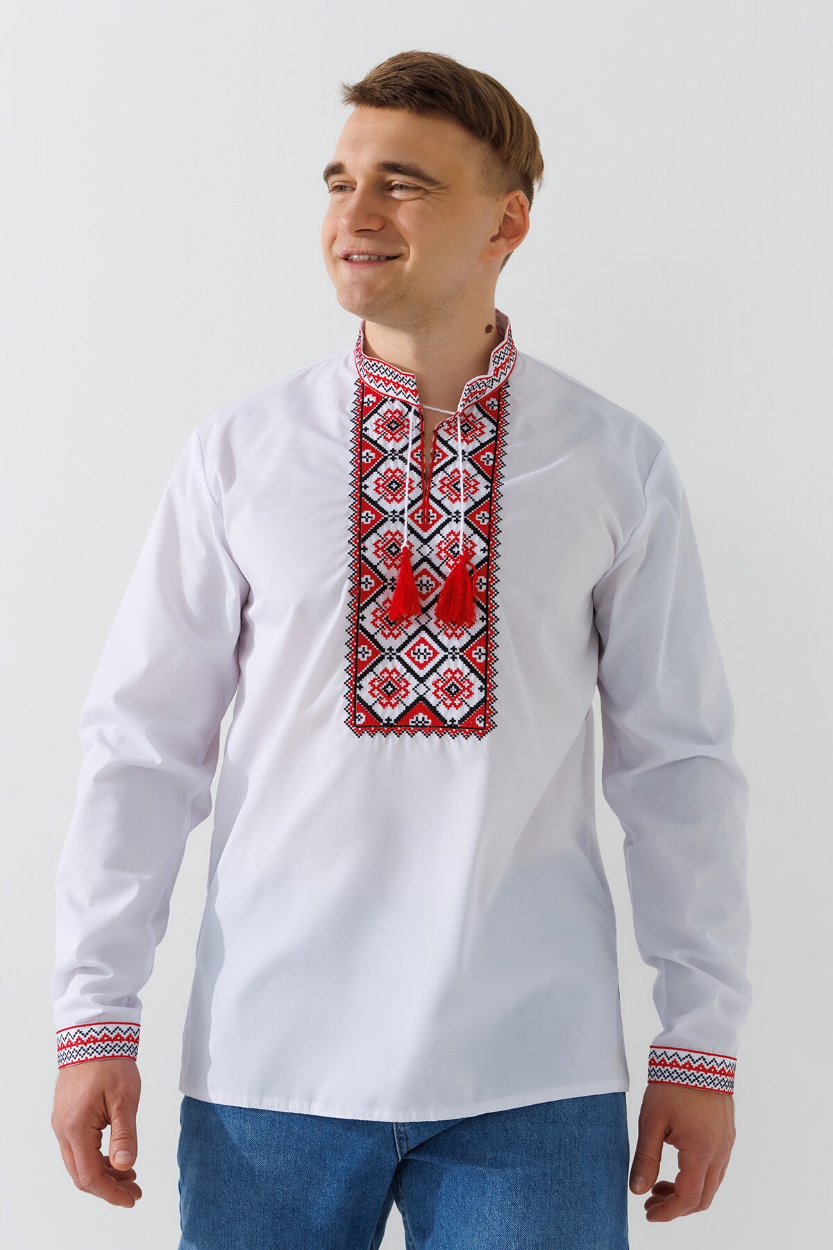 Сорочка вишиванка чоловіча  Француз S Біло-червоний  Фото №7