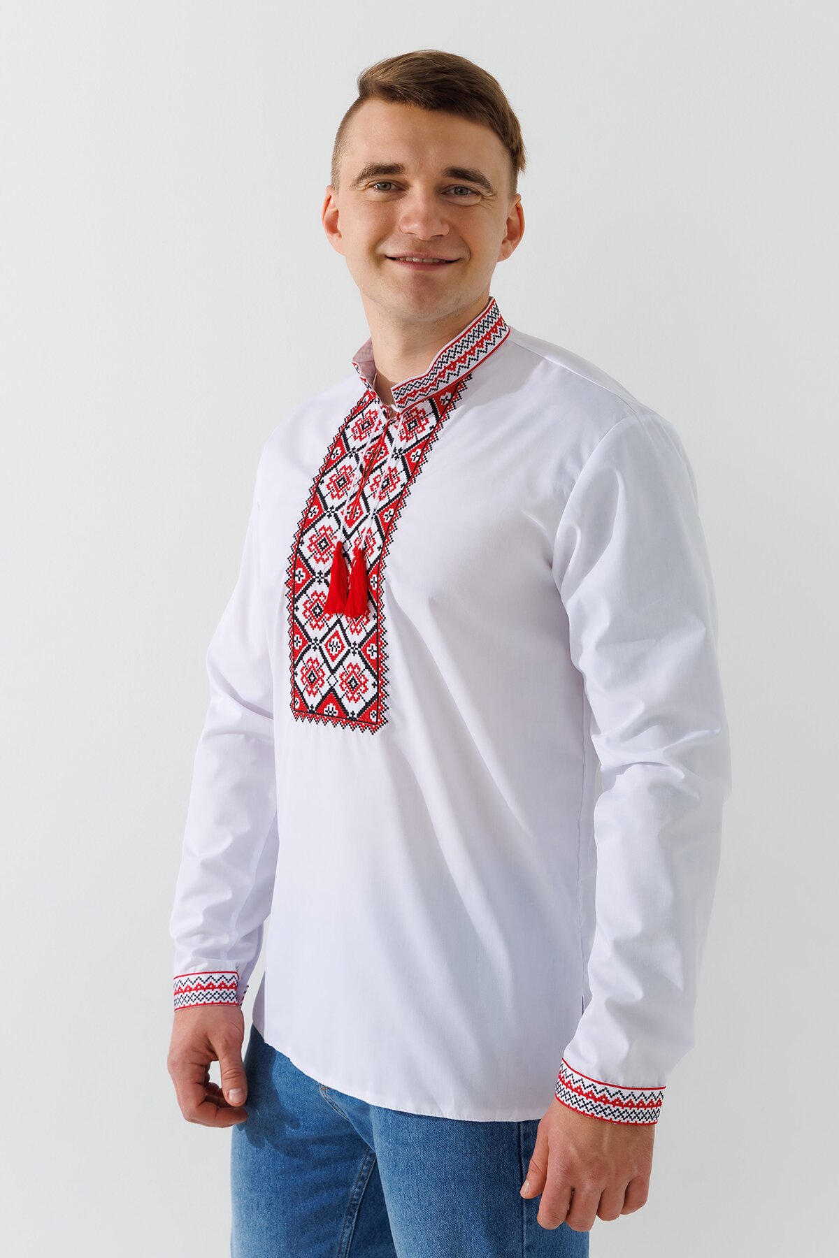 Сорочка вишиванка чоловіча  Француз S Біло-червоний  Фото №11