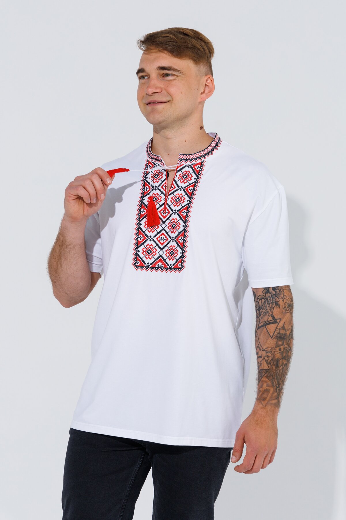 Вышиванка футболка мужская Француз 3XL Бело-красный (2000990486066A)  Фото №0