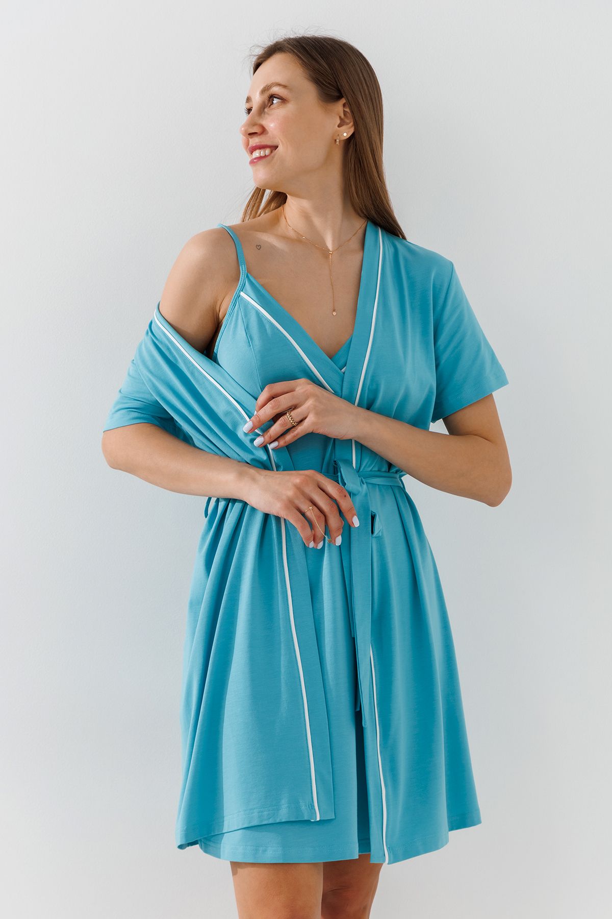 Халат женский ELLEN LGM201/12/01/TTTIFFANY S Бирюзовый  Фото №2